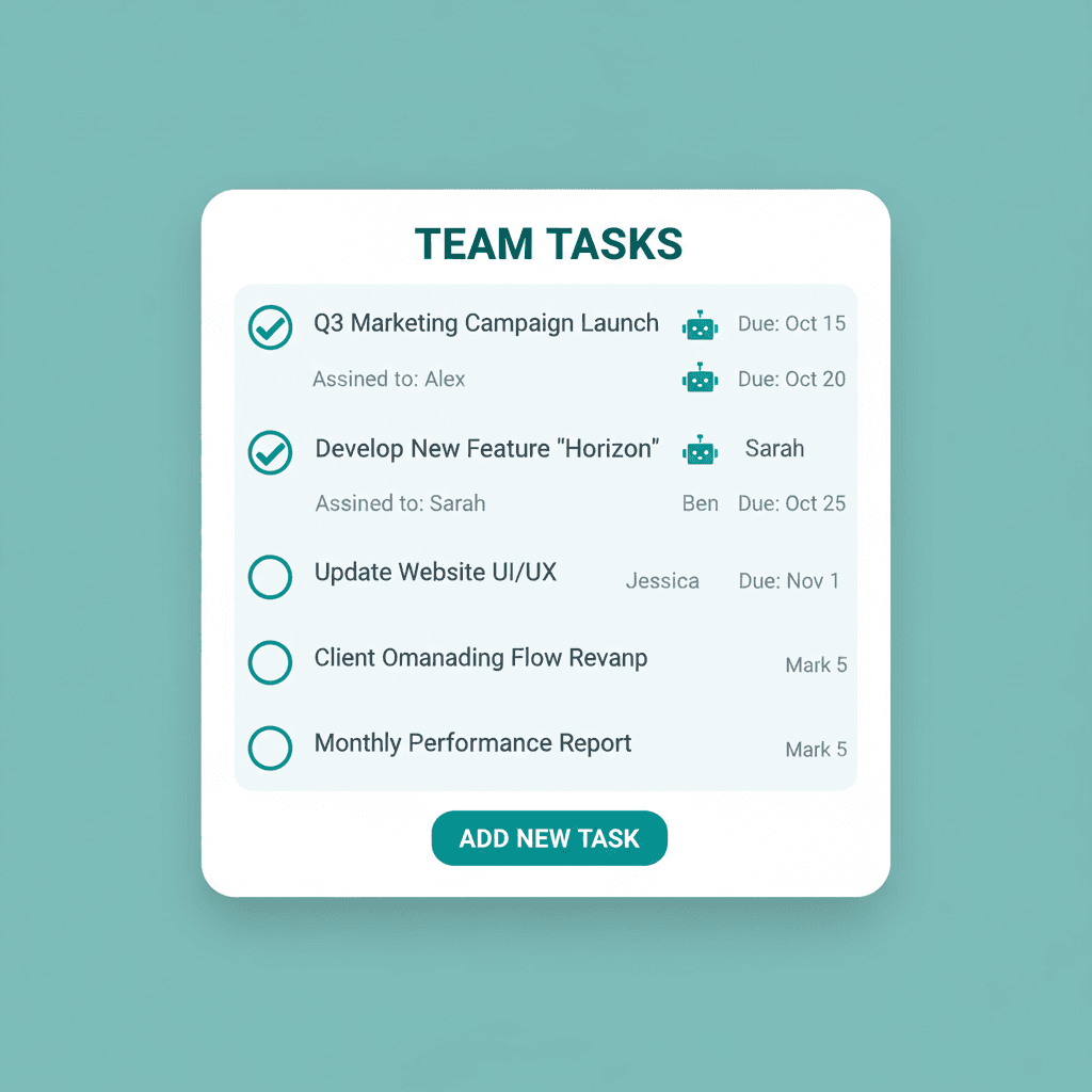 Task management view showing automatically created tasks from workflow automation