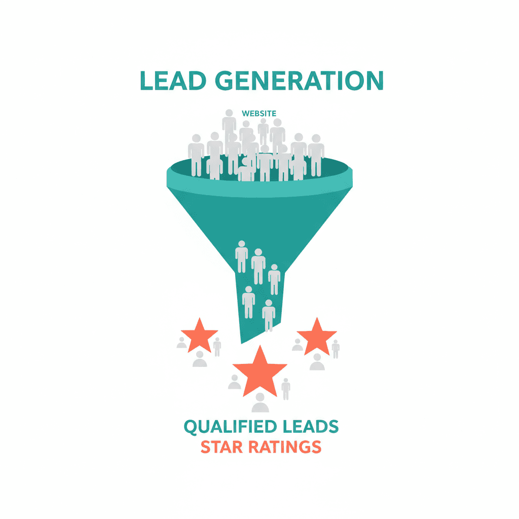 Marketing funnel illustration showing enquiries flowing into a CRM