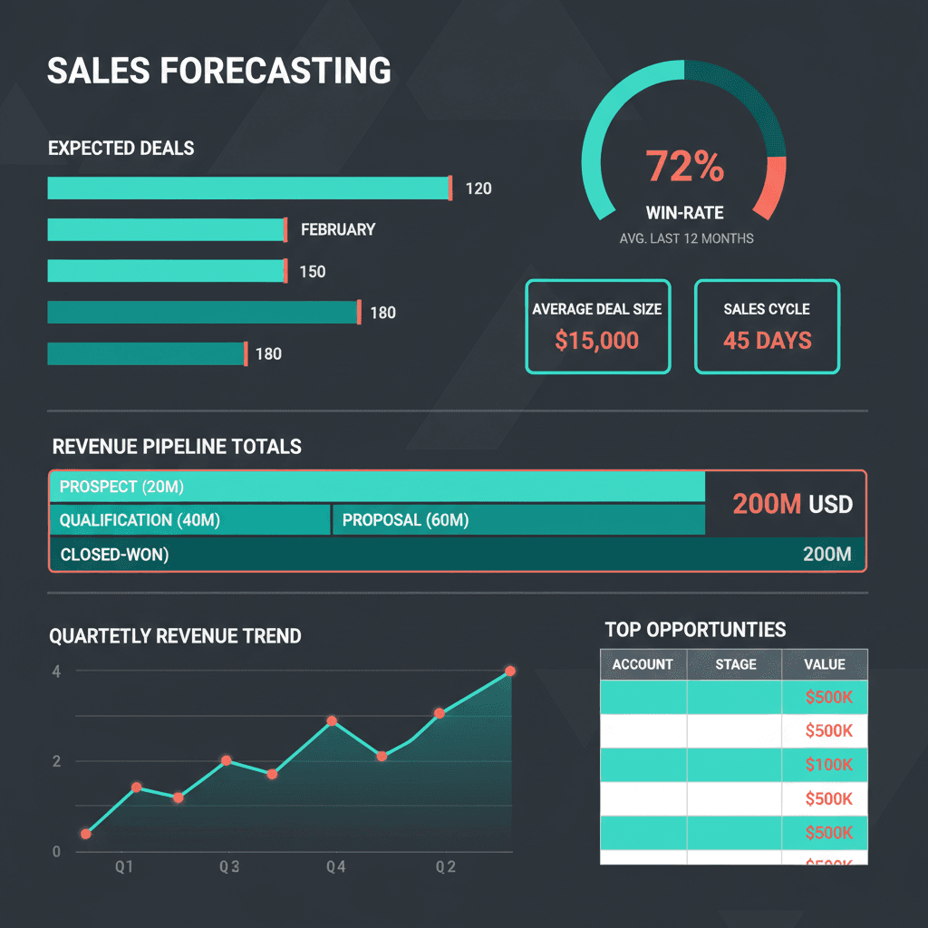 Pipeline forecasting dashboard with charts and conversion metrics
